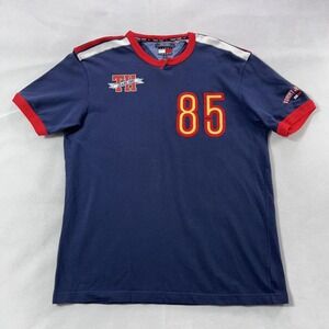 VINTAGE Tommy Hilfiger Shirt Mens Large Navy Blue Red 85 Graphic Logo Ringer Y2K